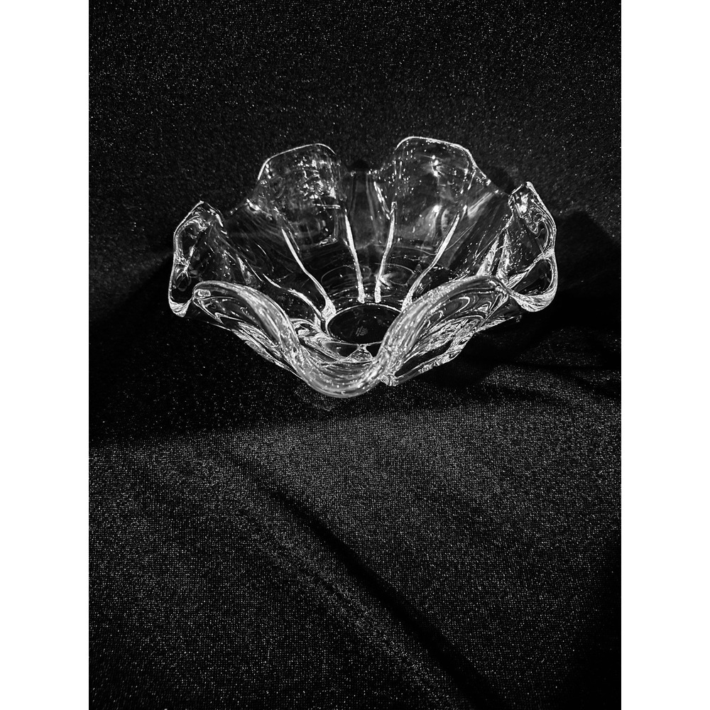 Confrac Art Glass Verrier France Abstract dish Crystal Clear Signed Free form - Picture 3 of 12